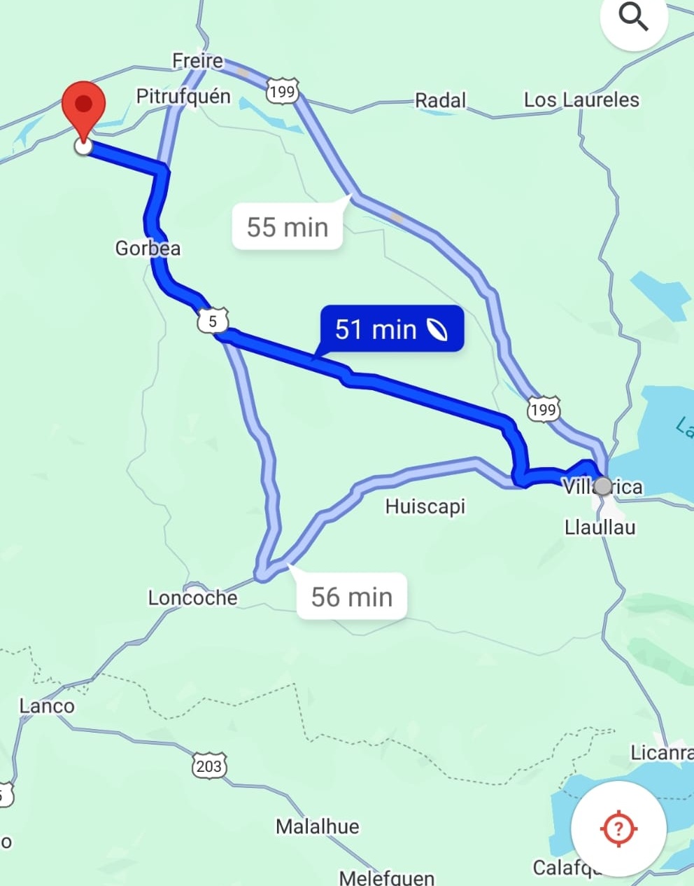 Mapa de ubicación hacia Villarrica